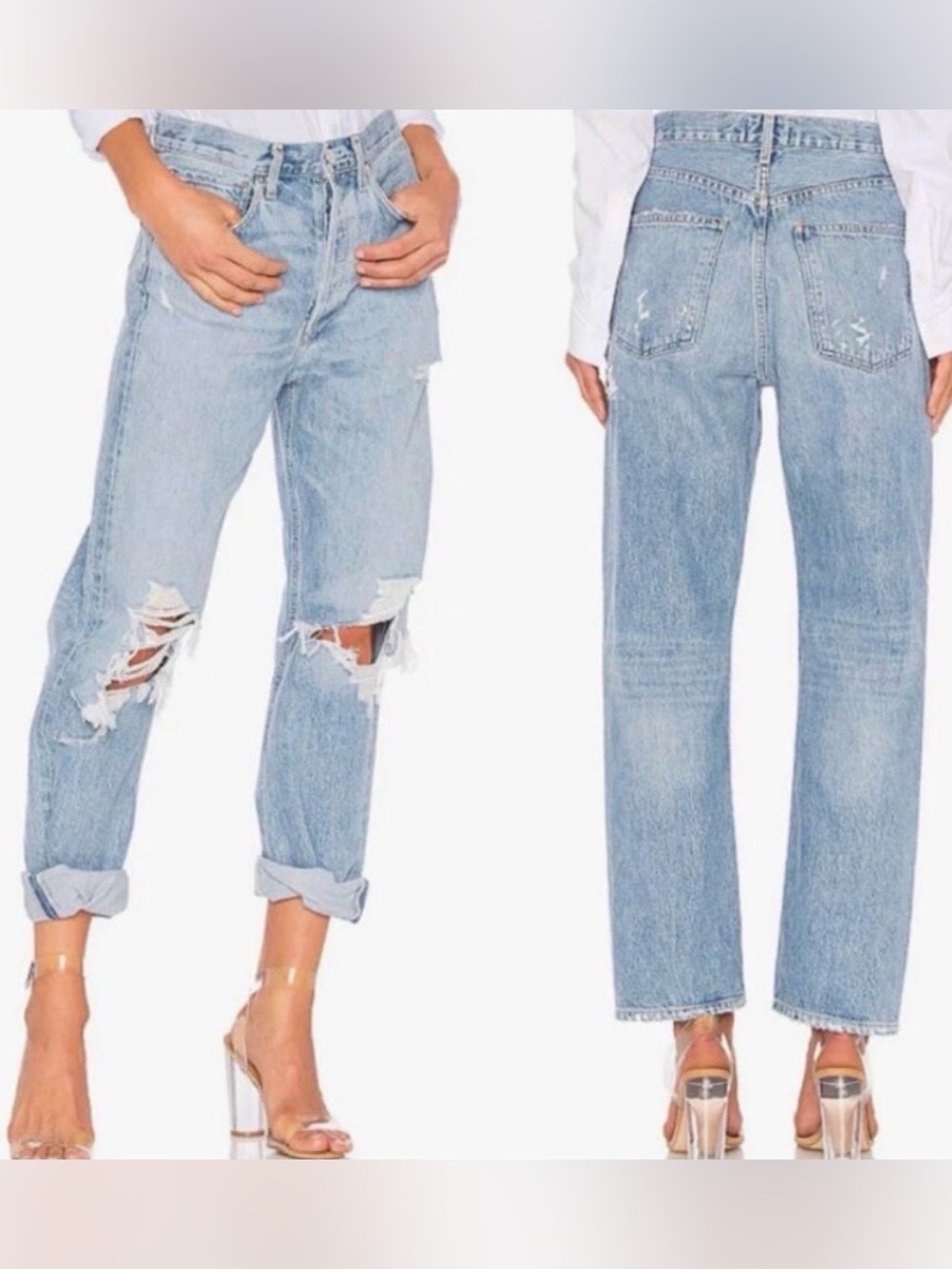 Agolde 90’s Jean Light Wash Distressed Boyfriend Cut / Size 26